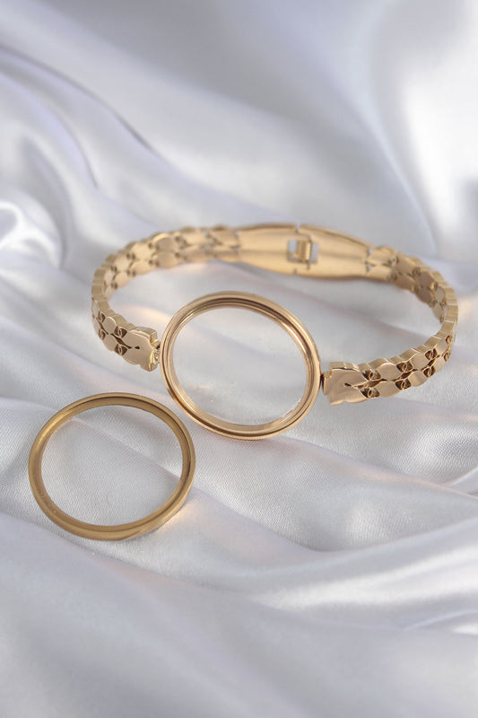 316L Steel Gold Color Barley Embroidery Openable Bell Model Women's Handcuffs