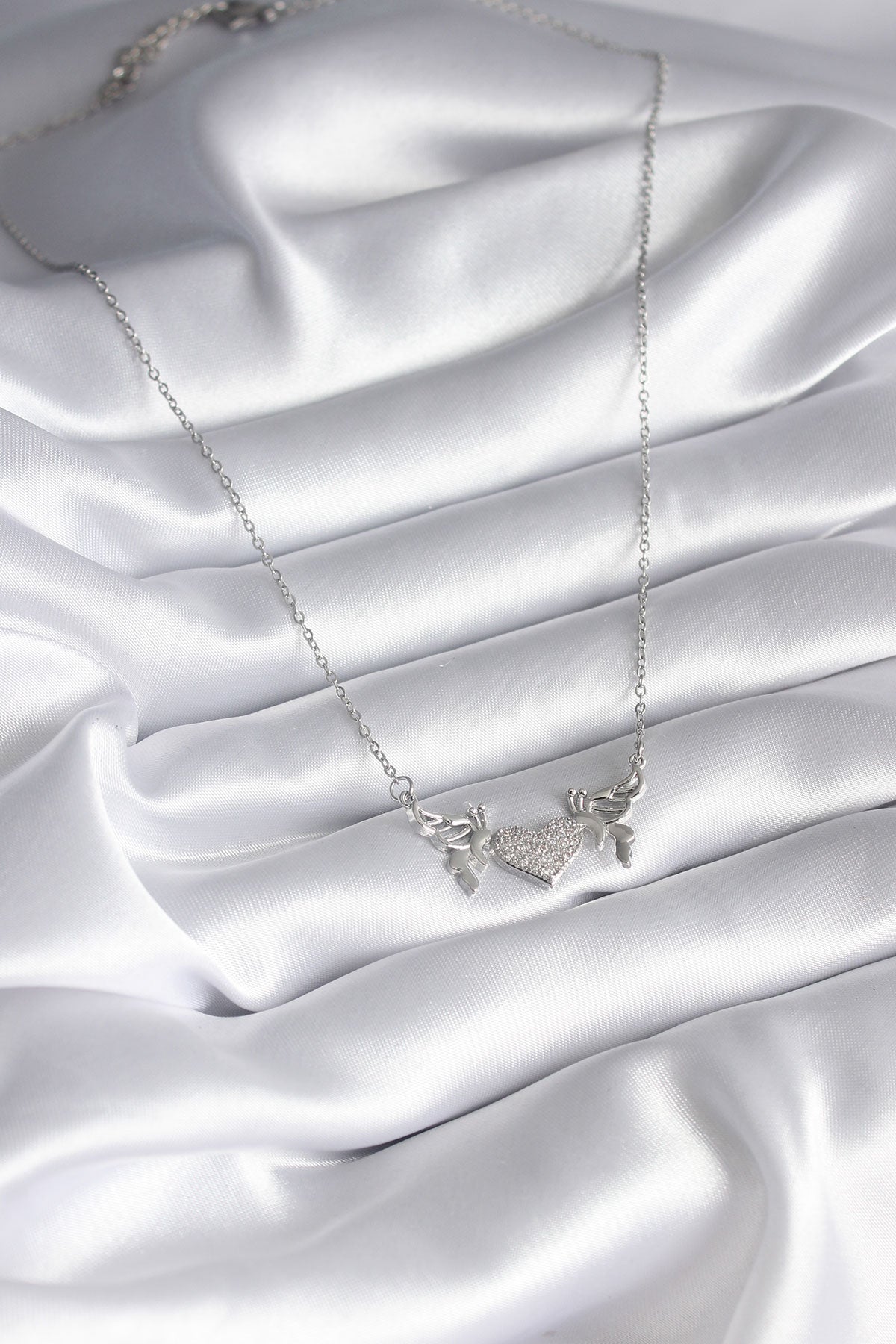 316L Steel Silver Color Zircon Stone Wing Heart Model Women's Necklace