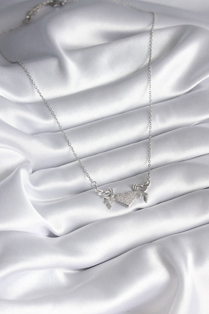 316L Steel Silver Color Zircon Stone Wing Heart Model Women's Necklace