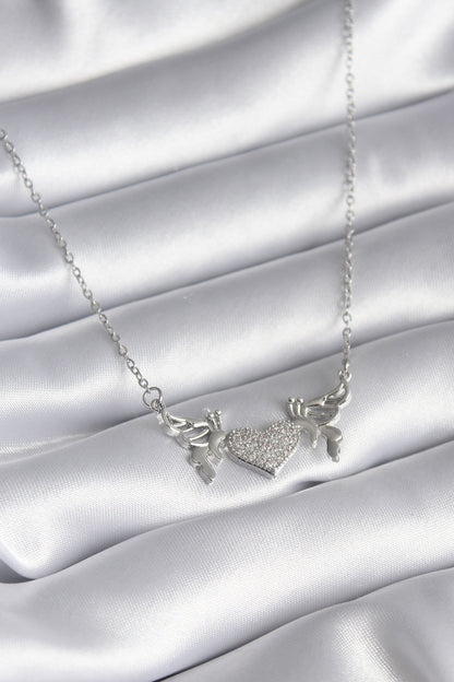 316L Steel Silver Color Zircon Stone Wing Heart Model Women's Necklace