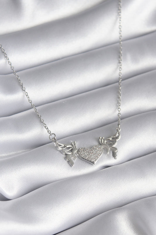 316L Steel Silver Color Zircon Stone Wing Heart Model Women's Necklace