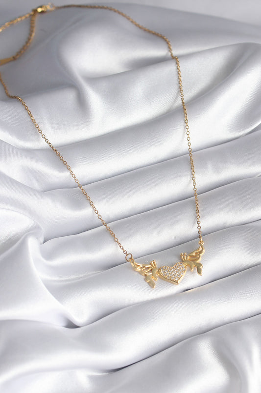 316L Steel Gold Color Zircon Stone Winged Heart Model Women's Necklace