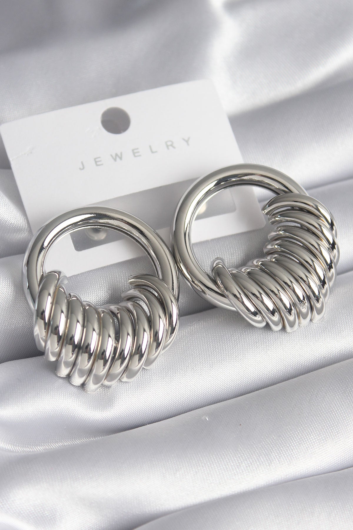 Brass Silver Color Hoop Spiral Model Women's Earrings