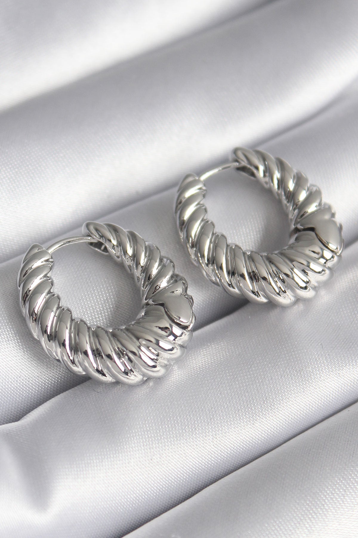 Brass Silver Color Hoop Spiral Model Women's Earrings
