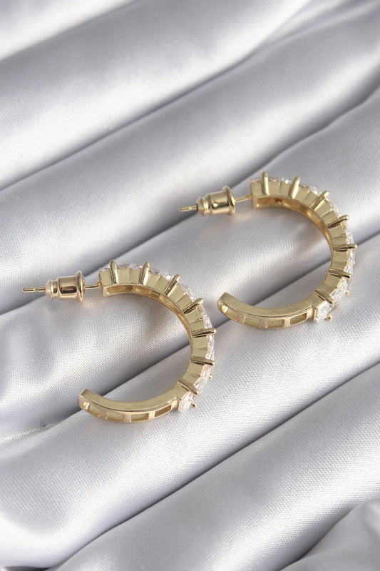 Brass Gold Color Zircon Stone Hoop Model Women's Earrings
