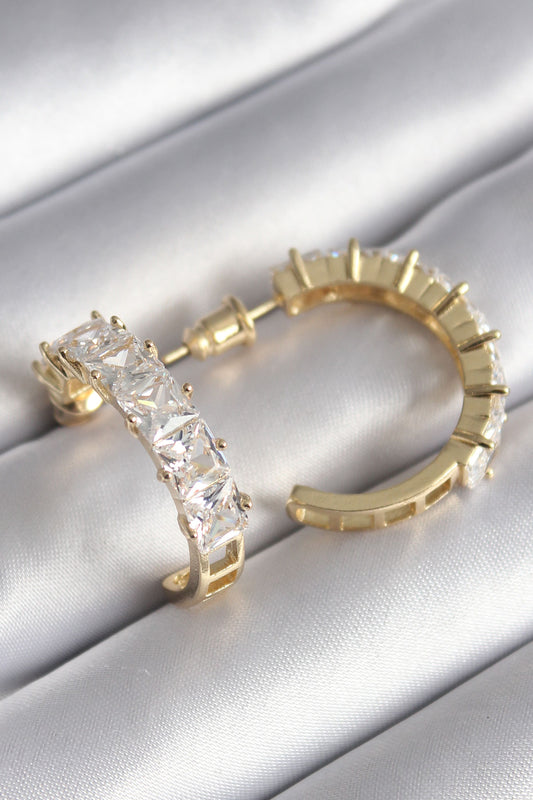 Brass Gold Color Zircon Stone Hoop Model Women's Earrings