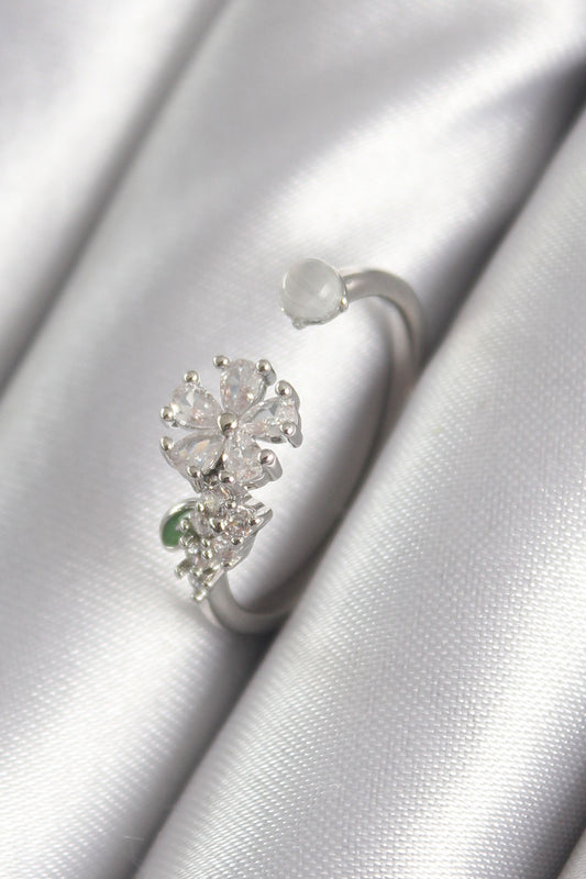 Brass Silver Color Zircon Stone Flower Model Women's Ring