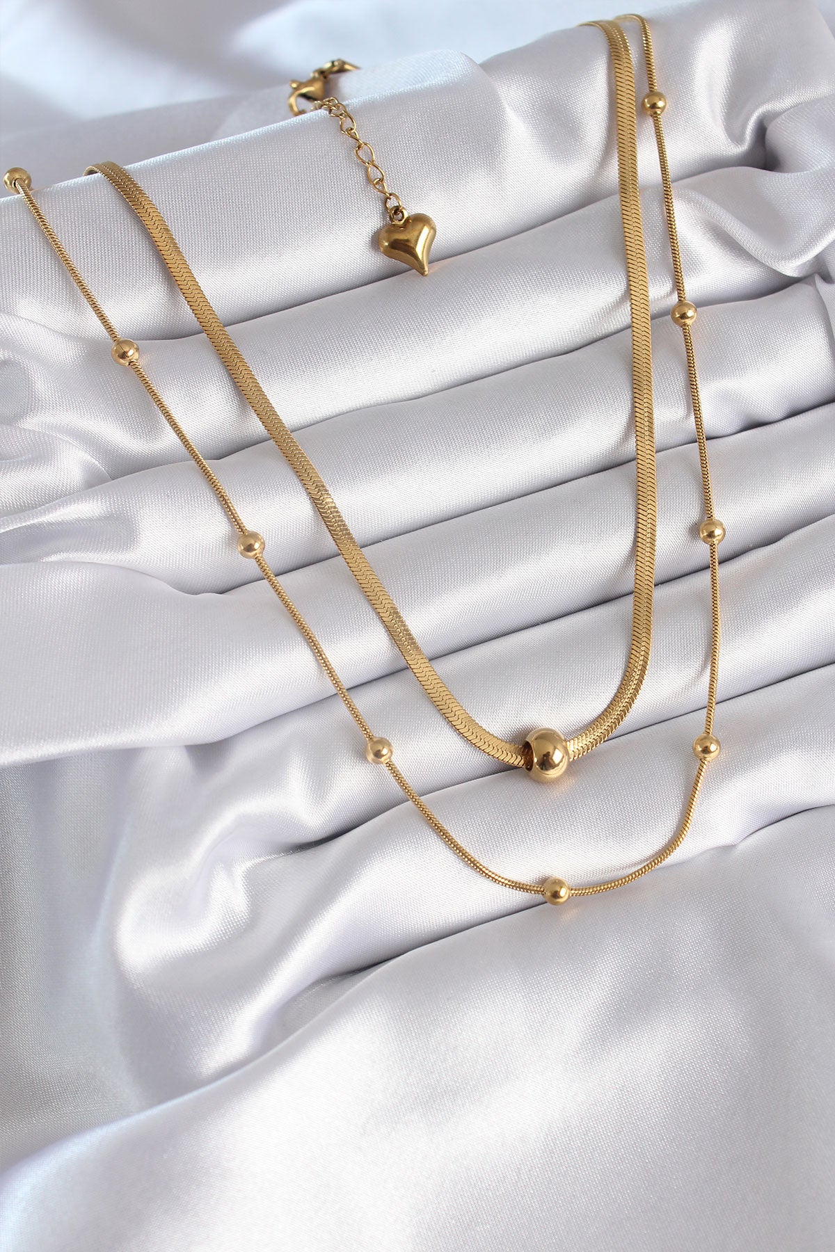 316L Steel Gold Color Italian Chain Model Ball Detail Women's Necklace