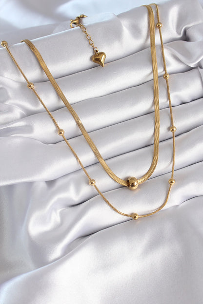 316L Steel Gold Color Italian Chain Model Ball Detail Women's Necklace