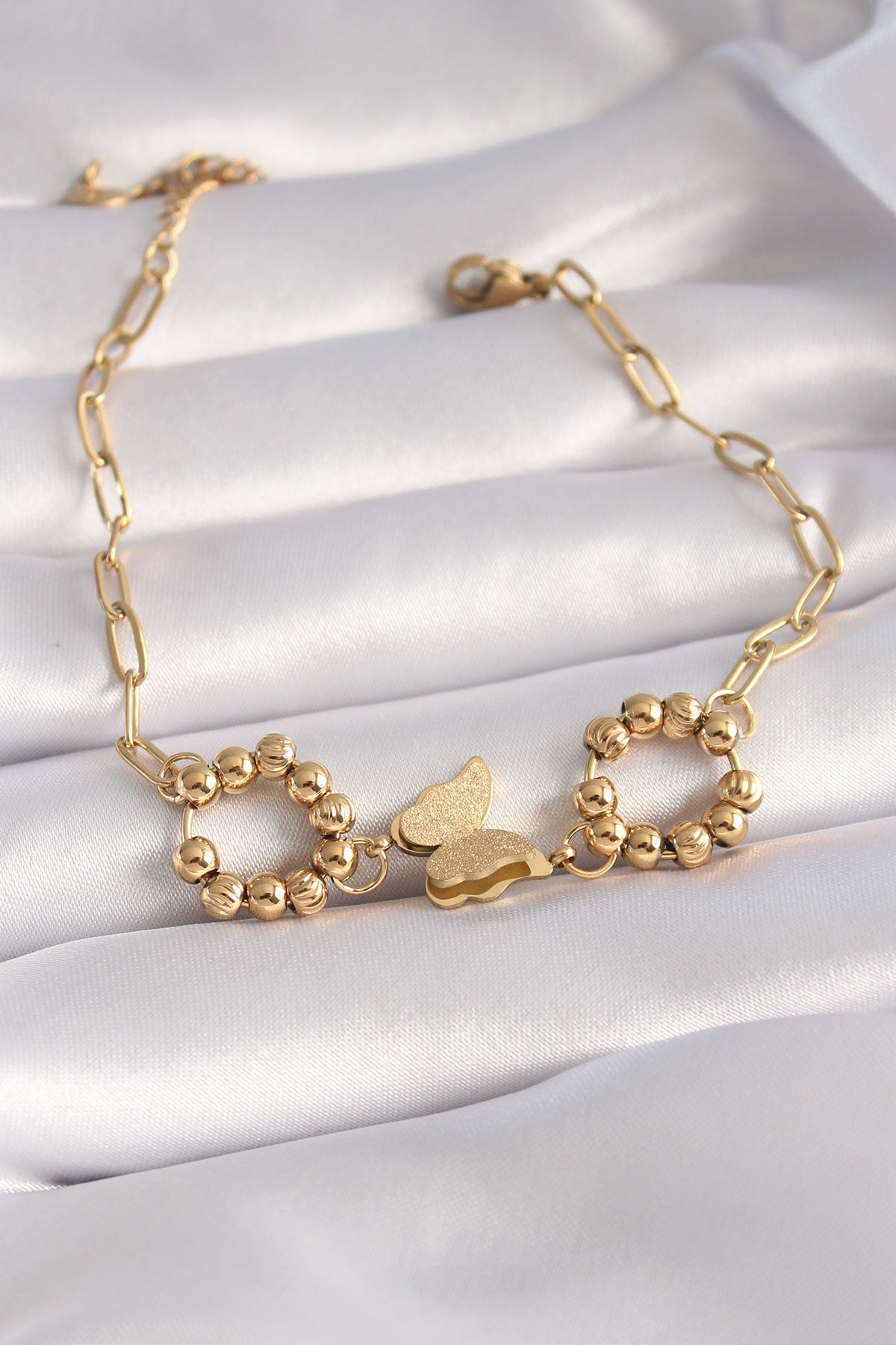 316L Steel Gold Color Glittery Butterfly Figure Women's Bracelet