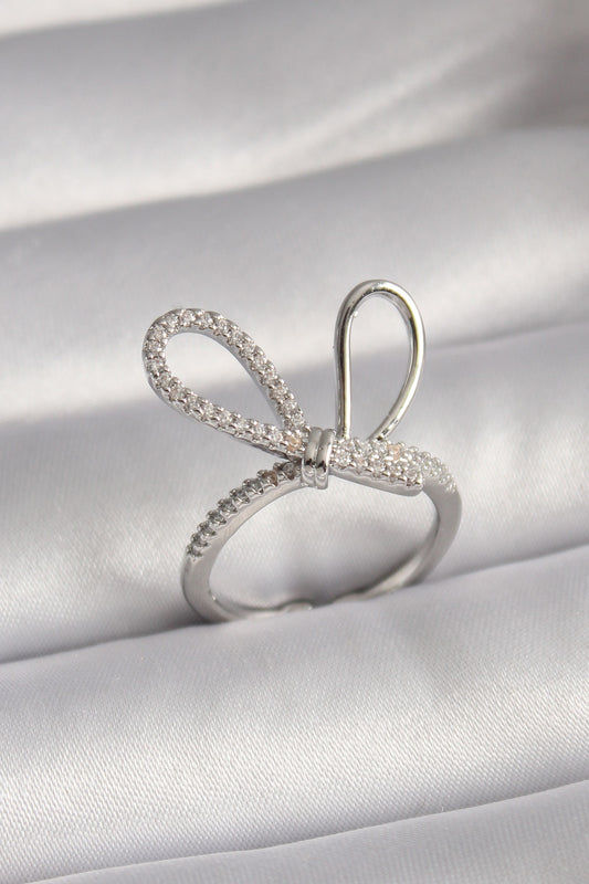 Brass Silver Color Zircon Stone Knot Model Women's Ring