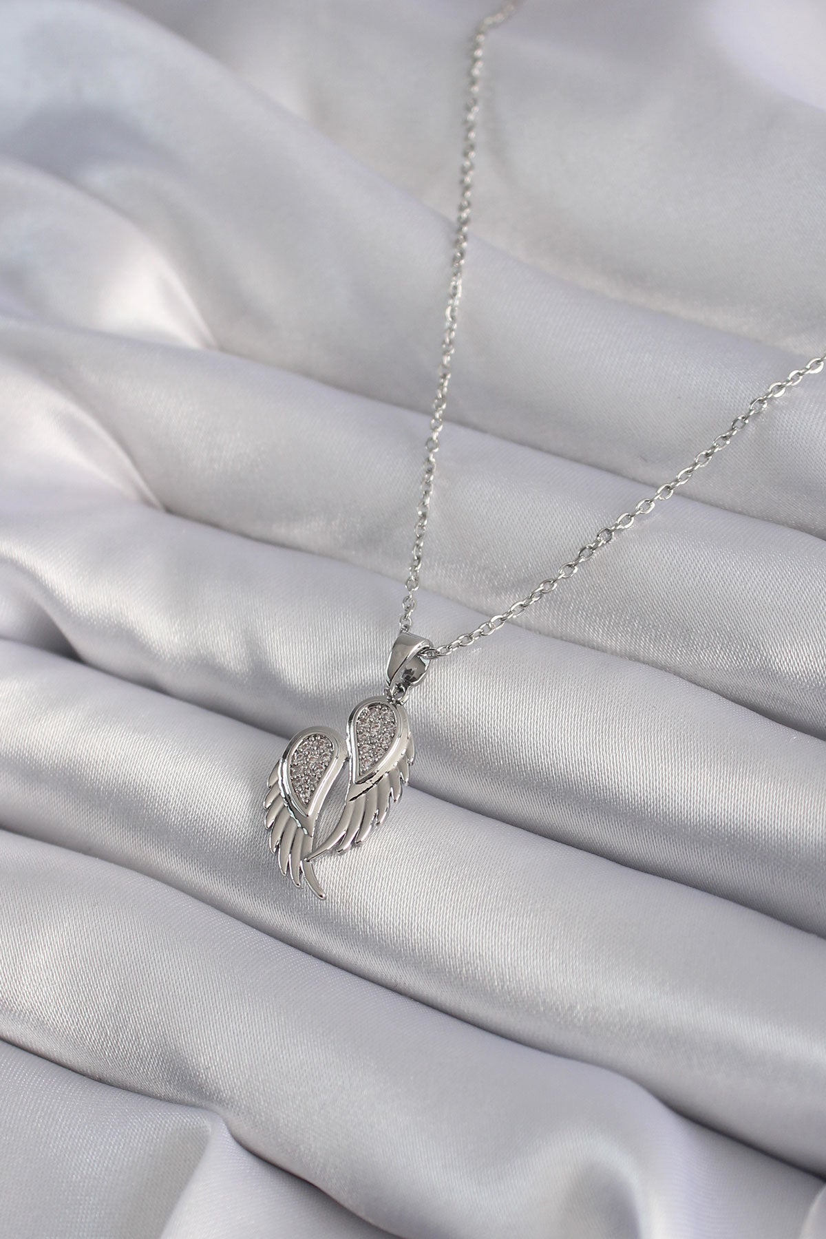 316L Steel Silver Color Zircon Stone Wing Model Women's Necklace