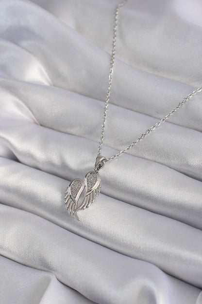 316L Steel Silver Color Zircon Stone Wing Model Women's Necklace