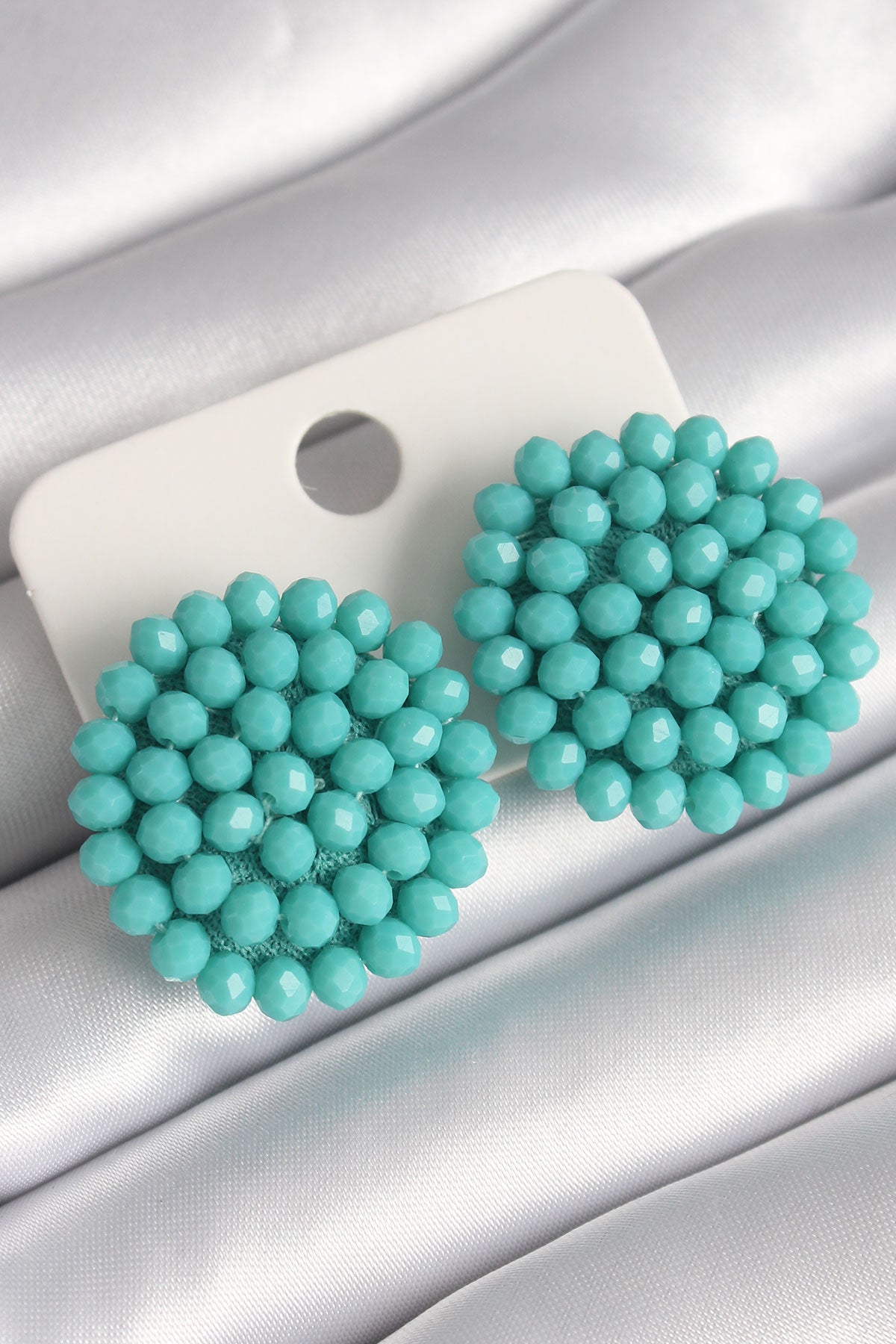 Turquoise Color Crystal Button Model Women's Earrings