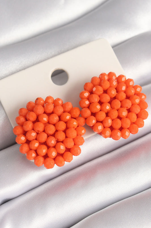 Orange Color Crystal Button Model Women's Earrings