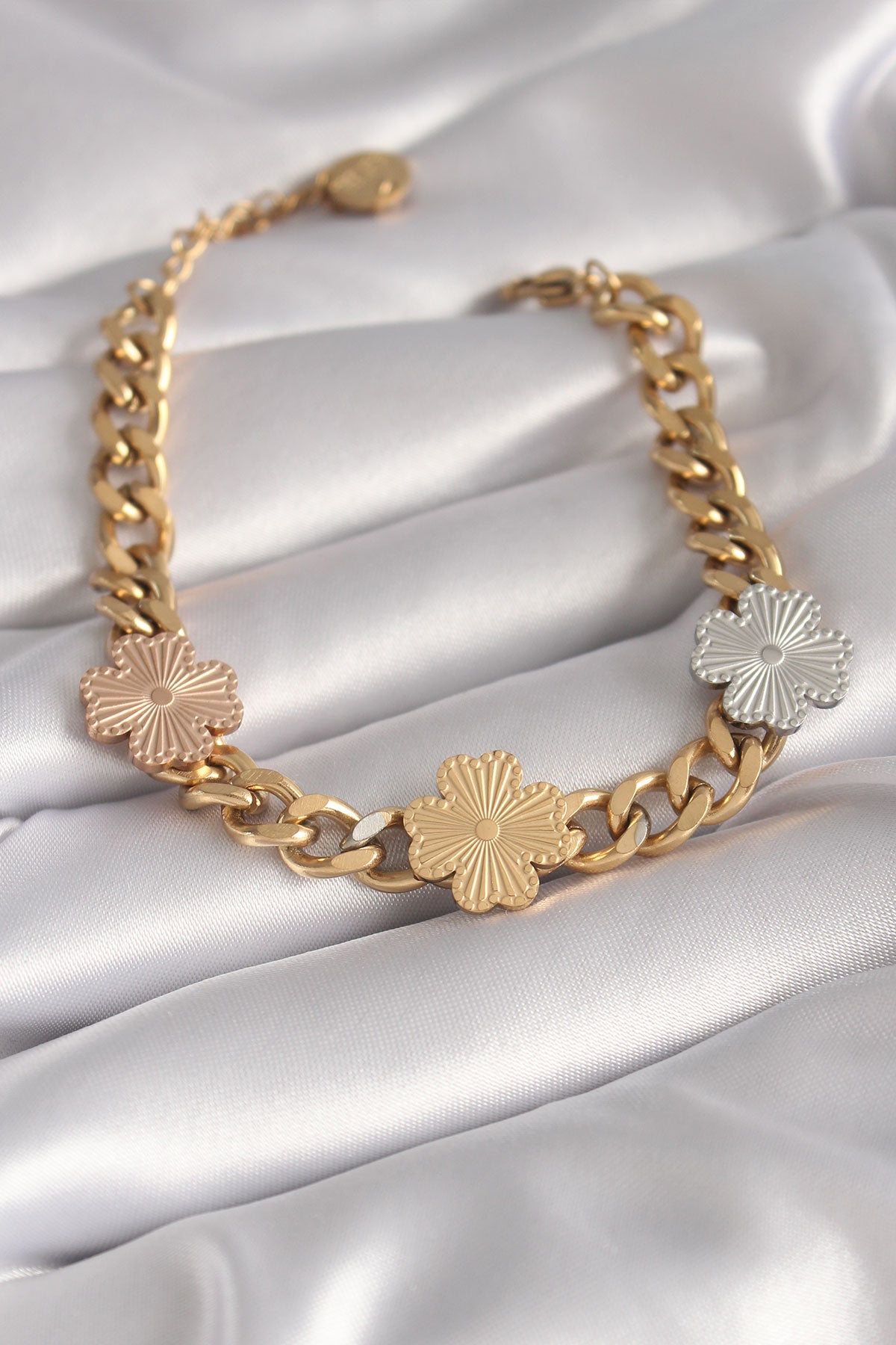 316L Steel Gold Color Chain Model 3-Piece Colorful Flower Figure Women's Bracelet