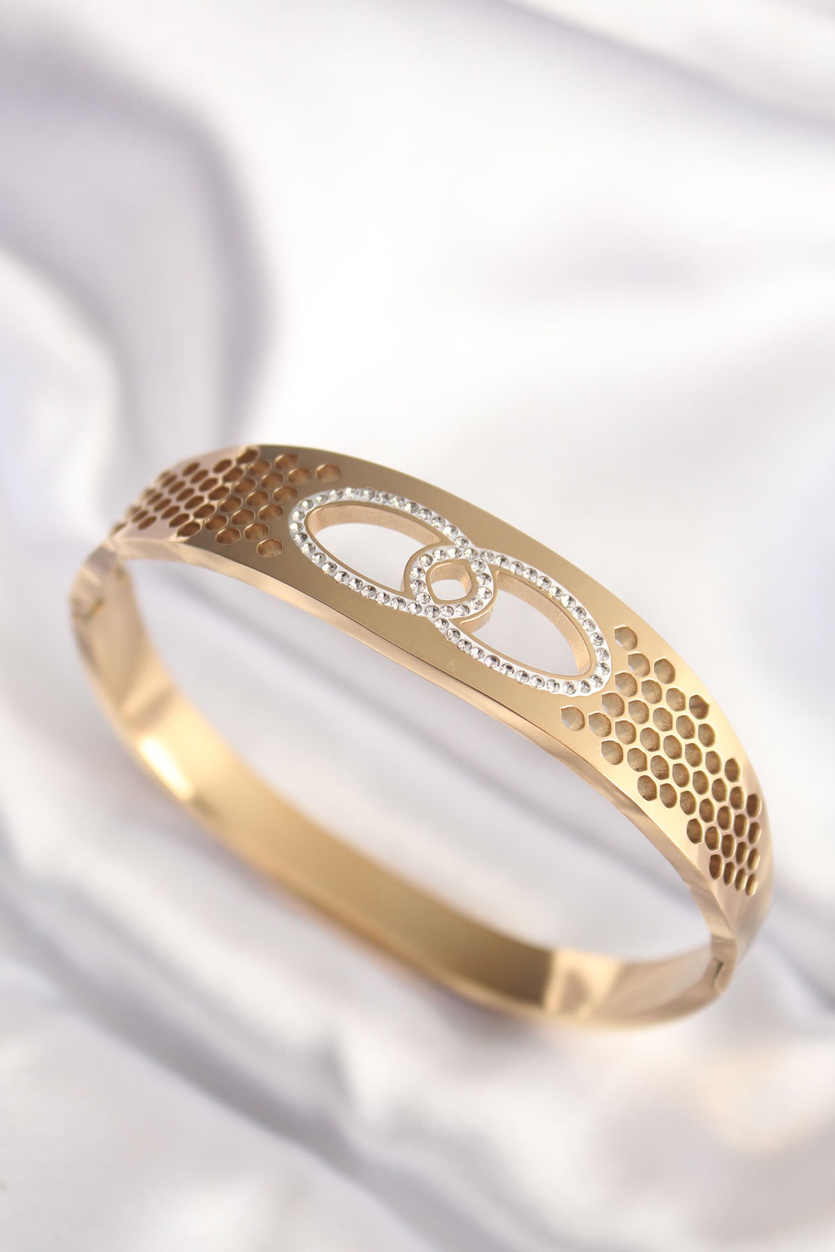 316L Steel Gold Color Zircon Stone Women's Cuff Bracelet