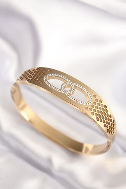316L Steel Gold Color Zircon Stone Women's Cuff Bracelet