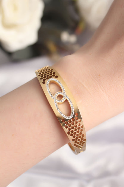 316L Steel Gold Color Zircon Stone Women's Cuff Bracelet