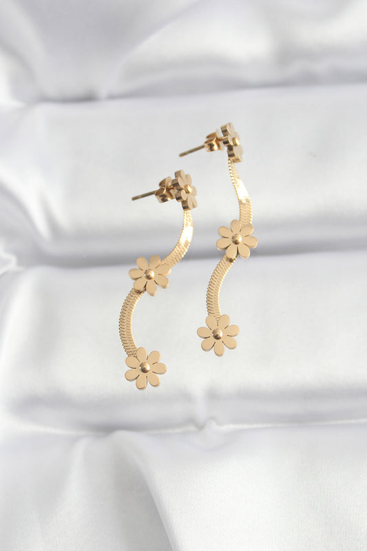 316L Steel Gold Color Italian Chain Daisy Earrings