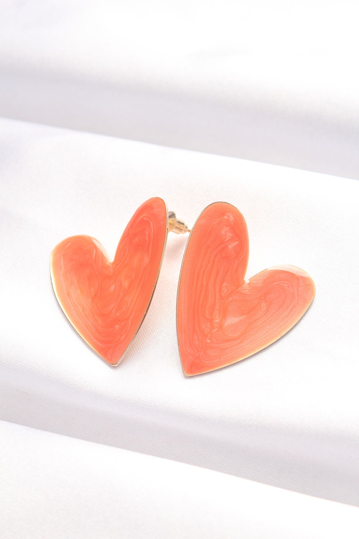 Orange Color Enameled Heart Earrings