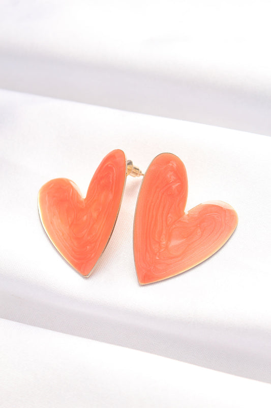 Orange Color Enameled Heart Earrings