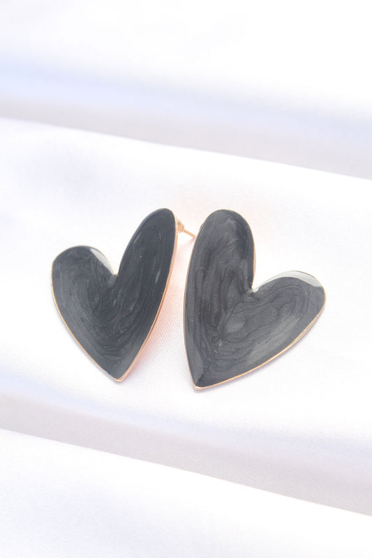 Black Color Enameled Heart Earrings