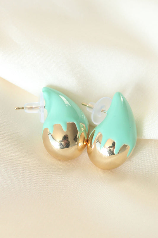 Minimal Turquoise Enameled Two-Tone Drop Earrings