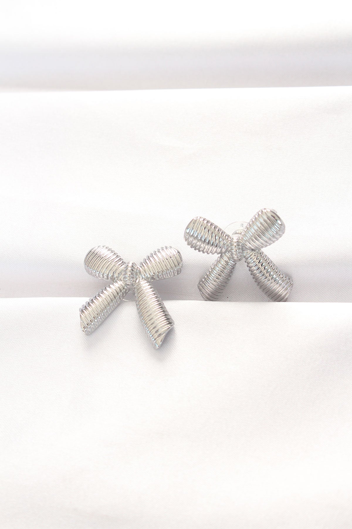 Brass Silver Color Bow Earring