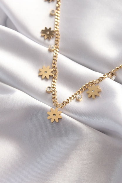 316L Steel Stone Gold Color Multi Flower Necklace