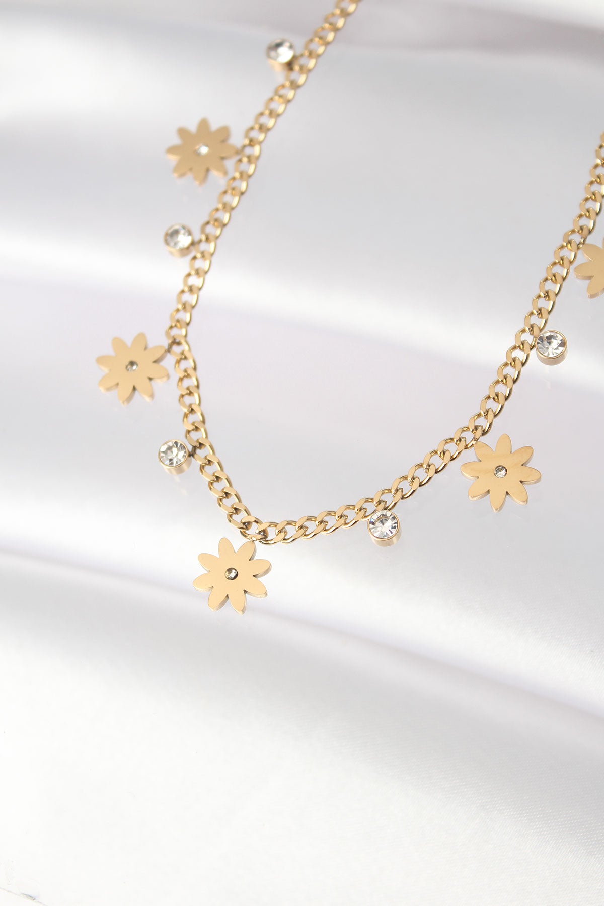 316L Steel Stone Gold Color Multi Flower Necklace