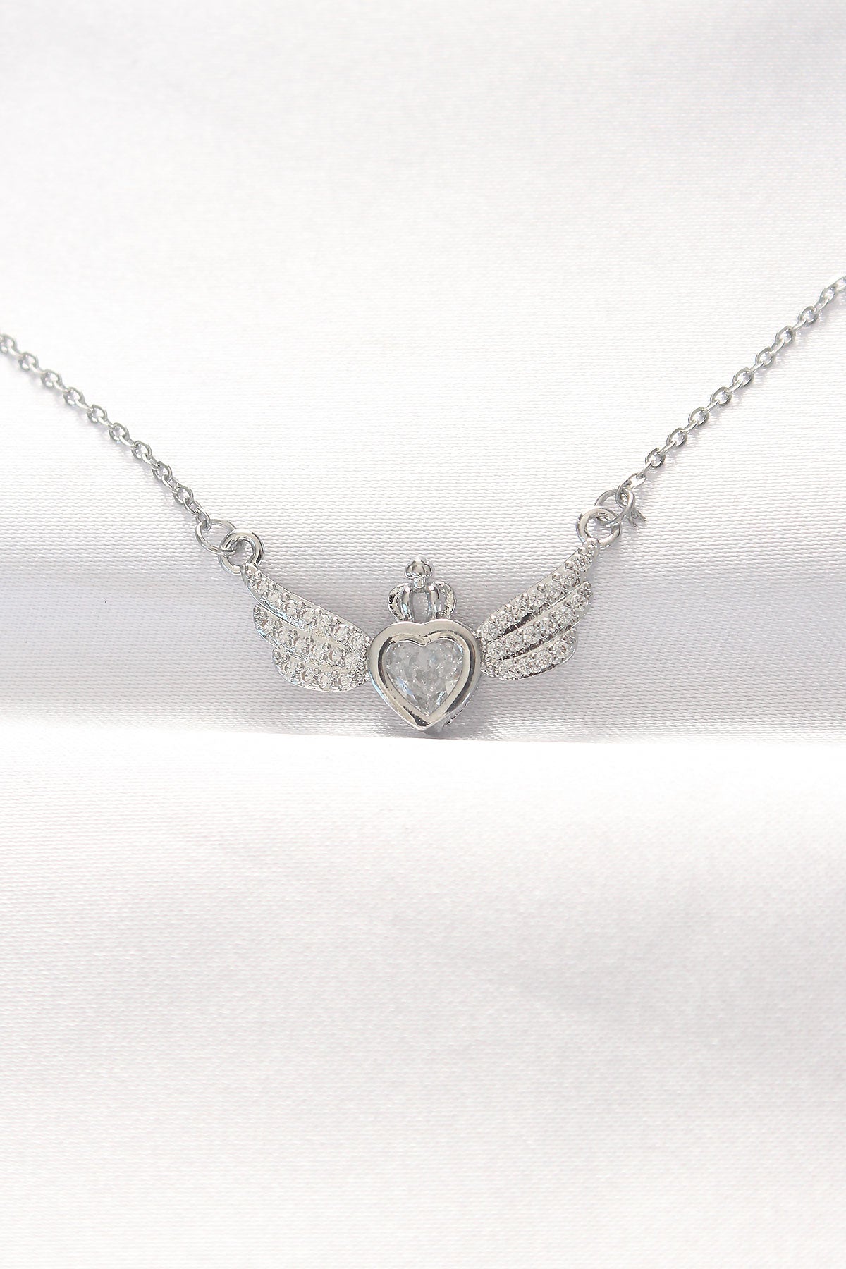 316L Steel Silver Color Zircon Stone Heart Wing Necklace
