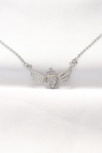 316L Steel Silver Color Zircon Stone Heart Wing Necklace