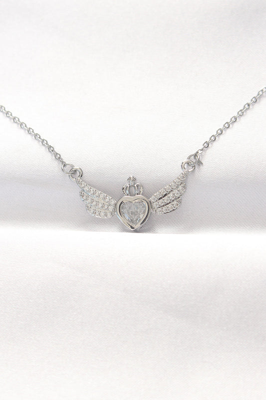 316L Steel Silver Color Zircon Stone Heart Wing Necklace