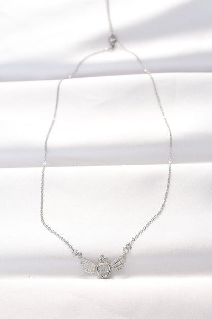 316L Steel Silver Color Zircon Stone Heart Wing Necklace