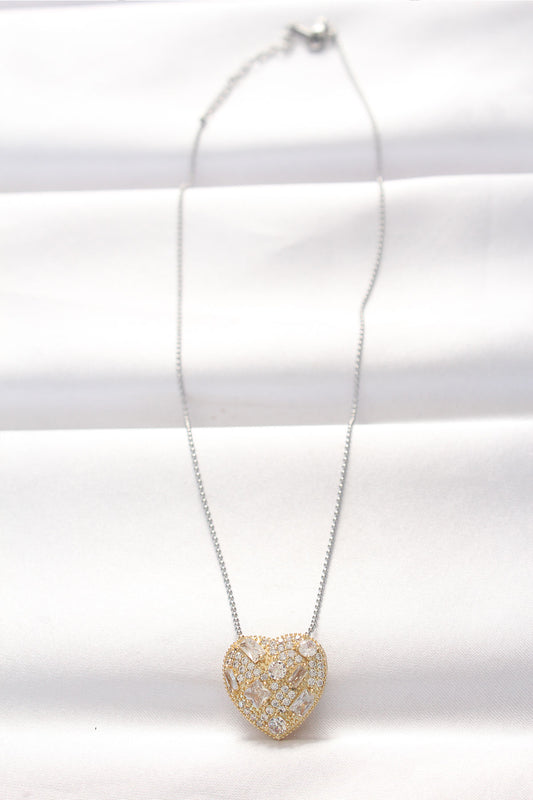 316L Steel Double Color Zircon Stone Heart Necklace