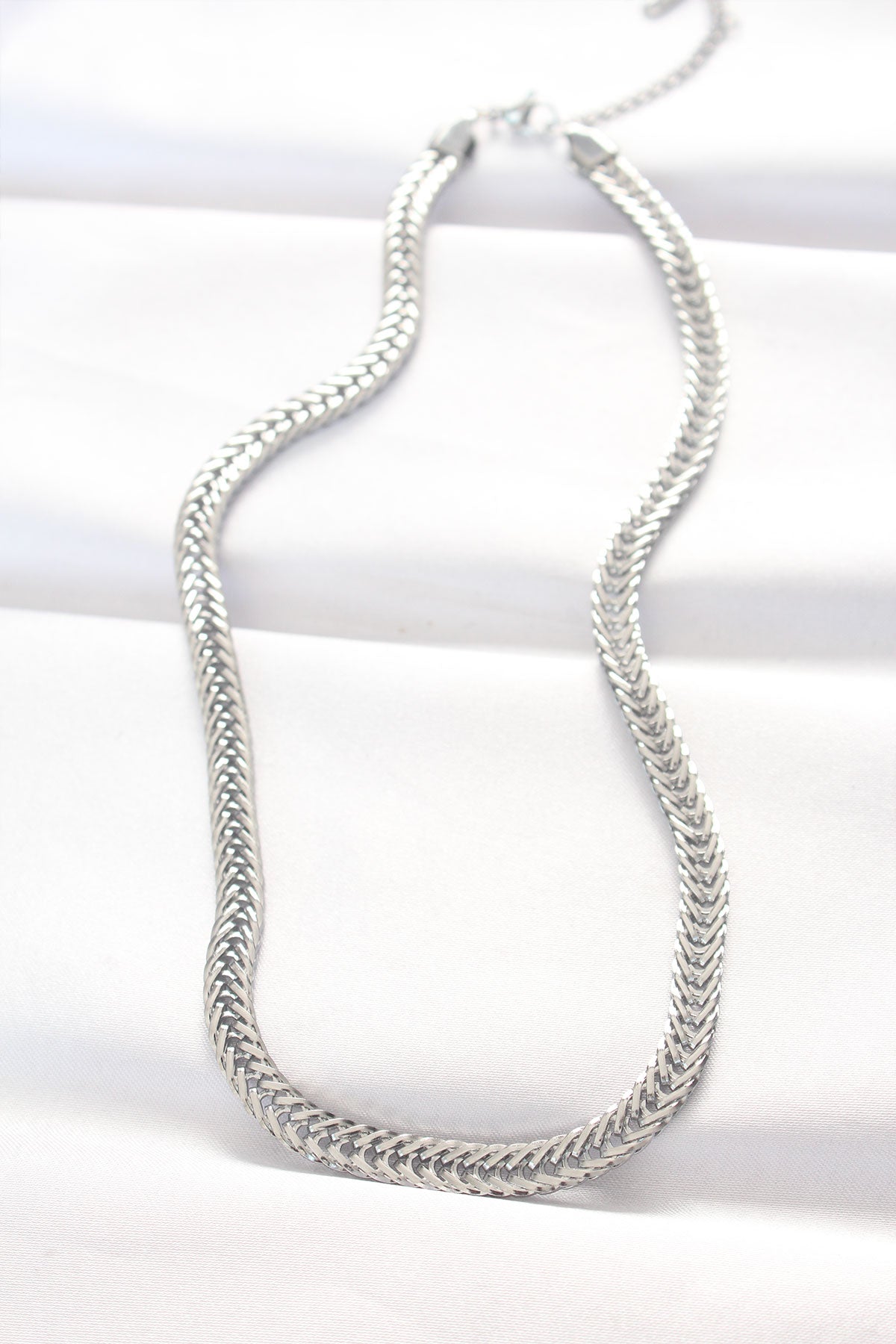 316L Steel Silver Color Herringbone Chain Necklace