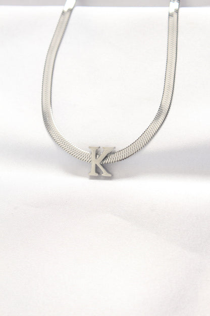 316L Çelik K Harfli Silver Renk İtalyan Zincirli Kolye
