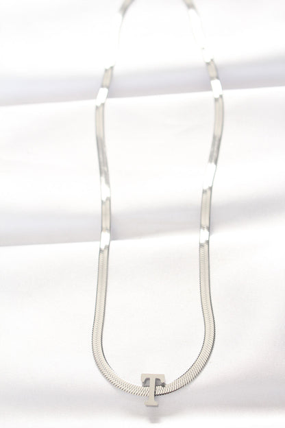 316L Steel T Letter Silver Color Italian Chain Necklace