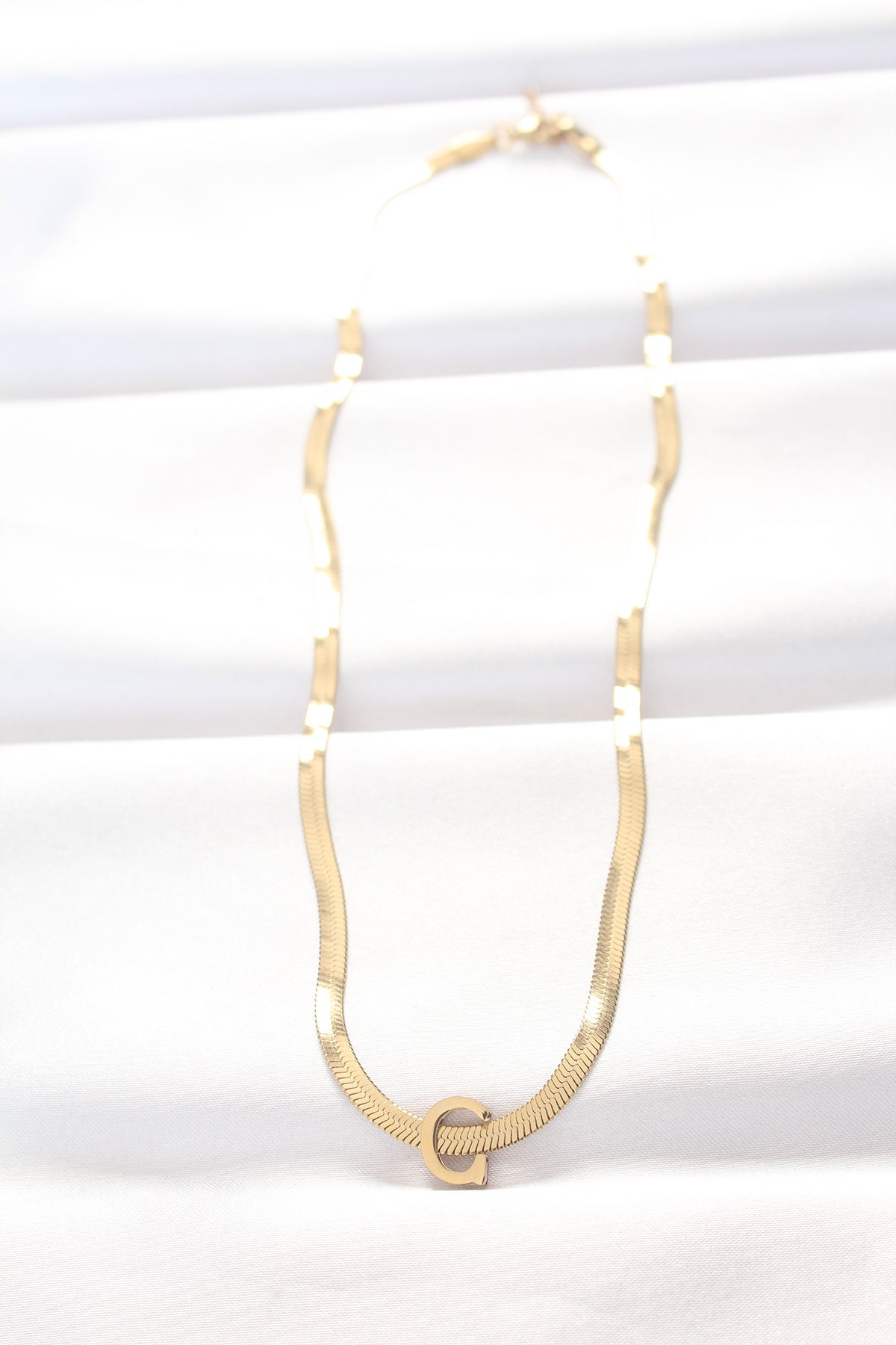 316L Steel C Letter Gold Color Italian Chain Necklace