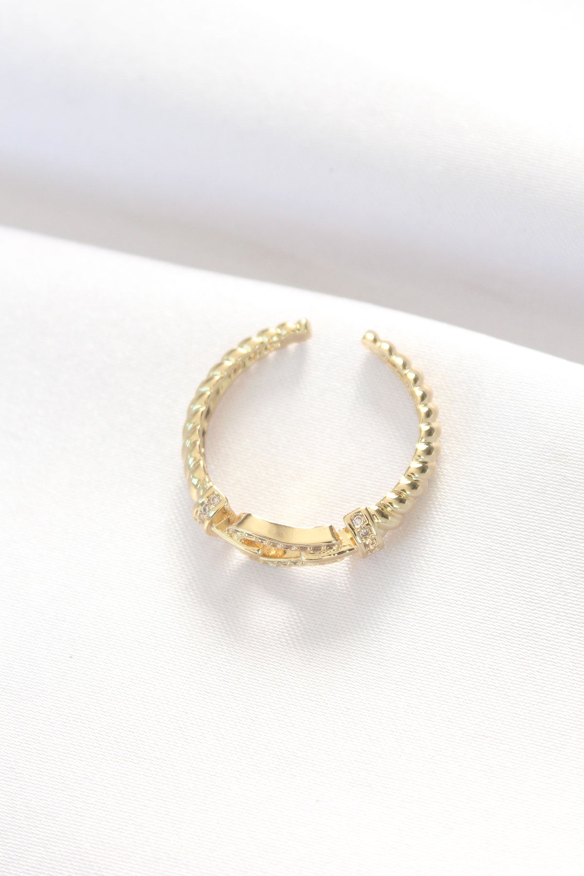 Adjustable Gold Color Zircon Stone Ring with Belt Buckle Design