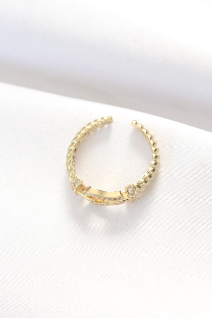 Adjustable Gold Color Zircon Stone Ring with Belt Buckle Design