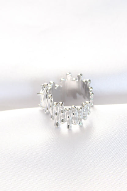 Silver Color Serrated Thick Baguette Stone Design Adjustable Ring