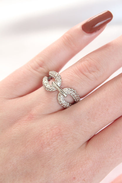 Zircon Stone Silver Color Adjustable Ring