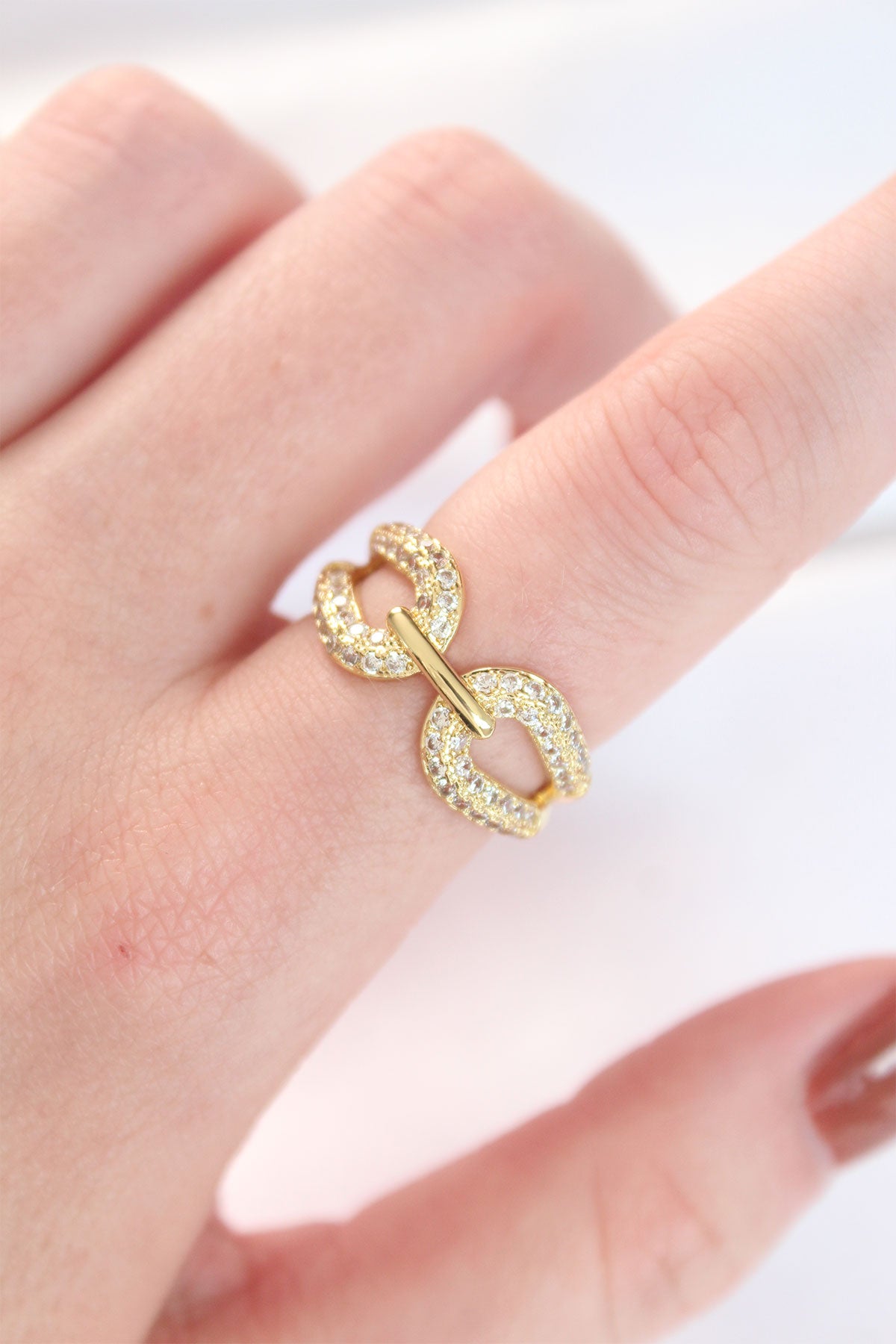 Zircon Stone Gold Color Adjustable Ring