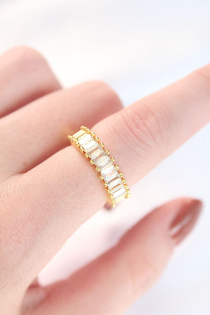 Gold Color Adjustable Ring with Rows of Baguette Stones