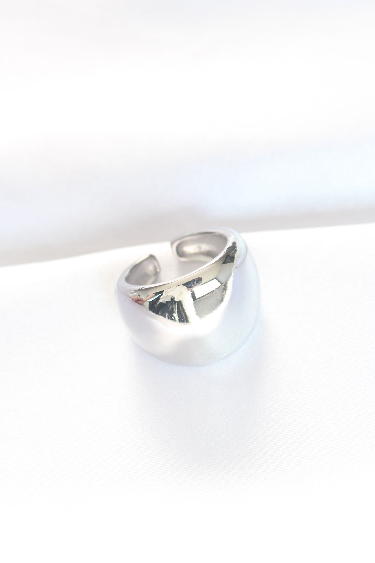 Silver Color Adjustable Domed Mirror Ring