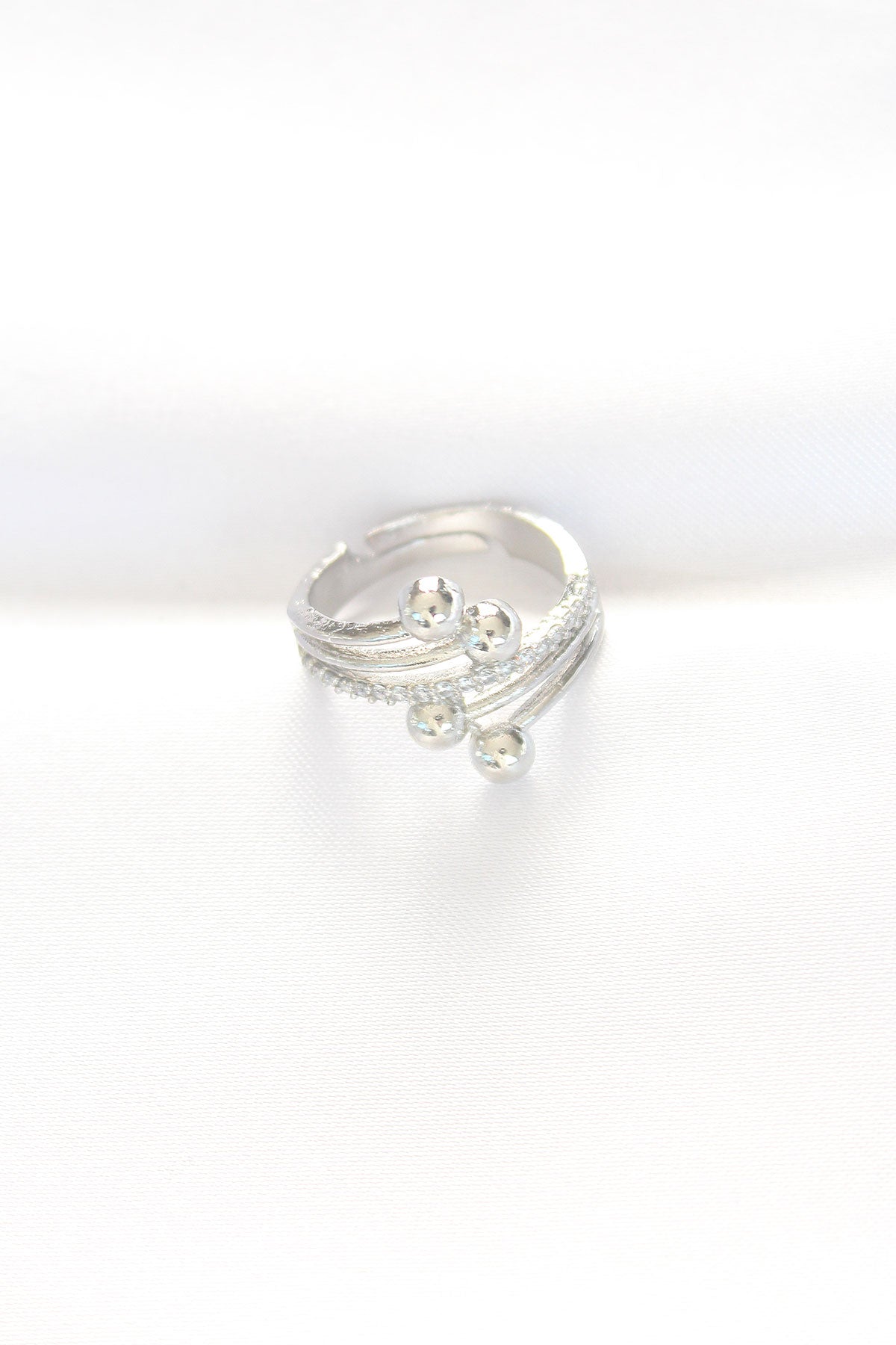 Ball Model Zircon Stone Silver Color Adjustable Ring