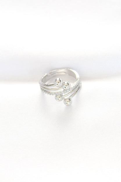 Ball Model Zircon Stone Silver Color Adjustable Ring