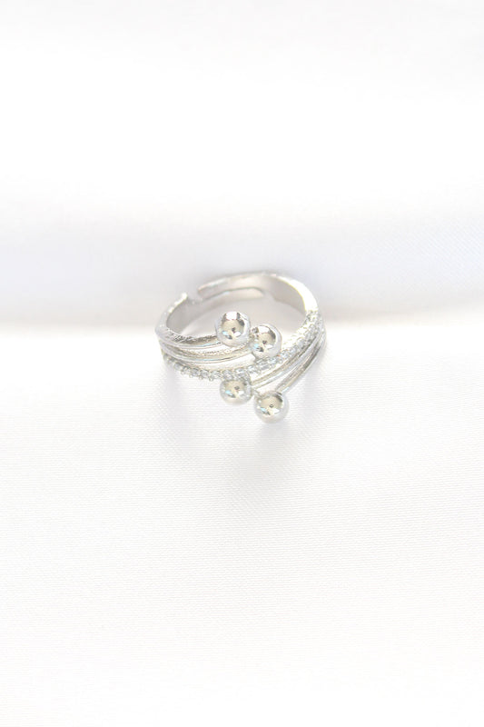 Ball Model Zircon Stone Silver Color Adjustable Ring